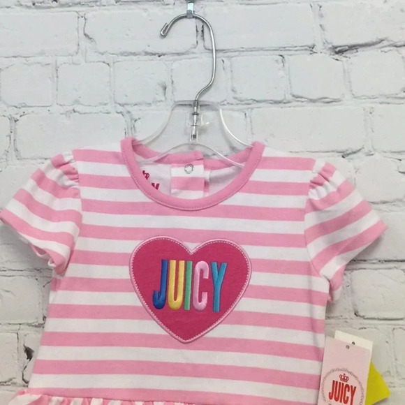 18M Juicy Ruffle Romper Pink & White Stripe Shortsleeve - Picture 3 of 7